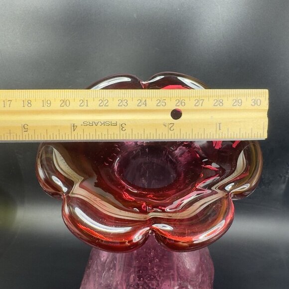 Large Art Glass Vase Vessel Pink Flower Shape Vas With Air Bubbles All Over Vase - Picture 4 of 16